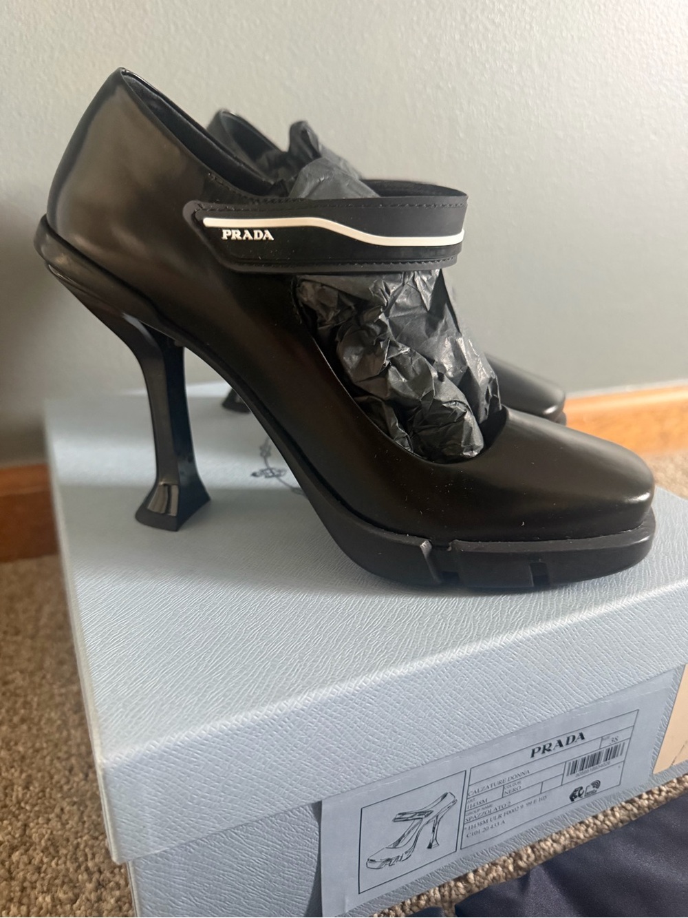 Prada Black Mary Jane Heel with White Trim